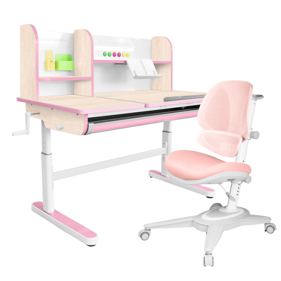 Комплект Kinderzen Gaudi Plus парта + кресло клен/розовый с розовым креслом Funken