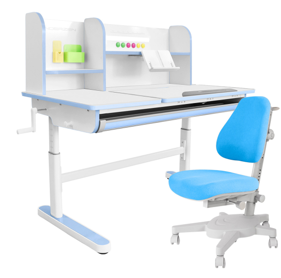 Комплект Kinderzen Gaudi Plus парта + кресло белый/голубой c голубым креслом Anatomica Armata